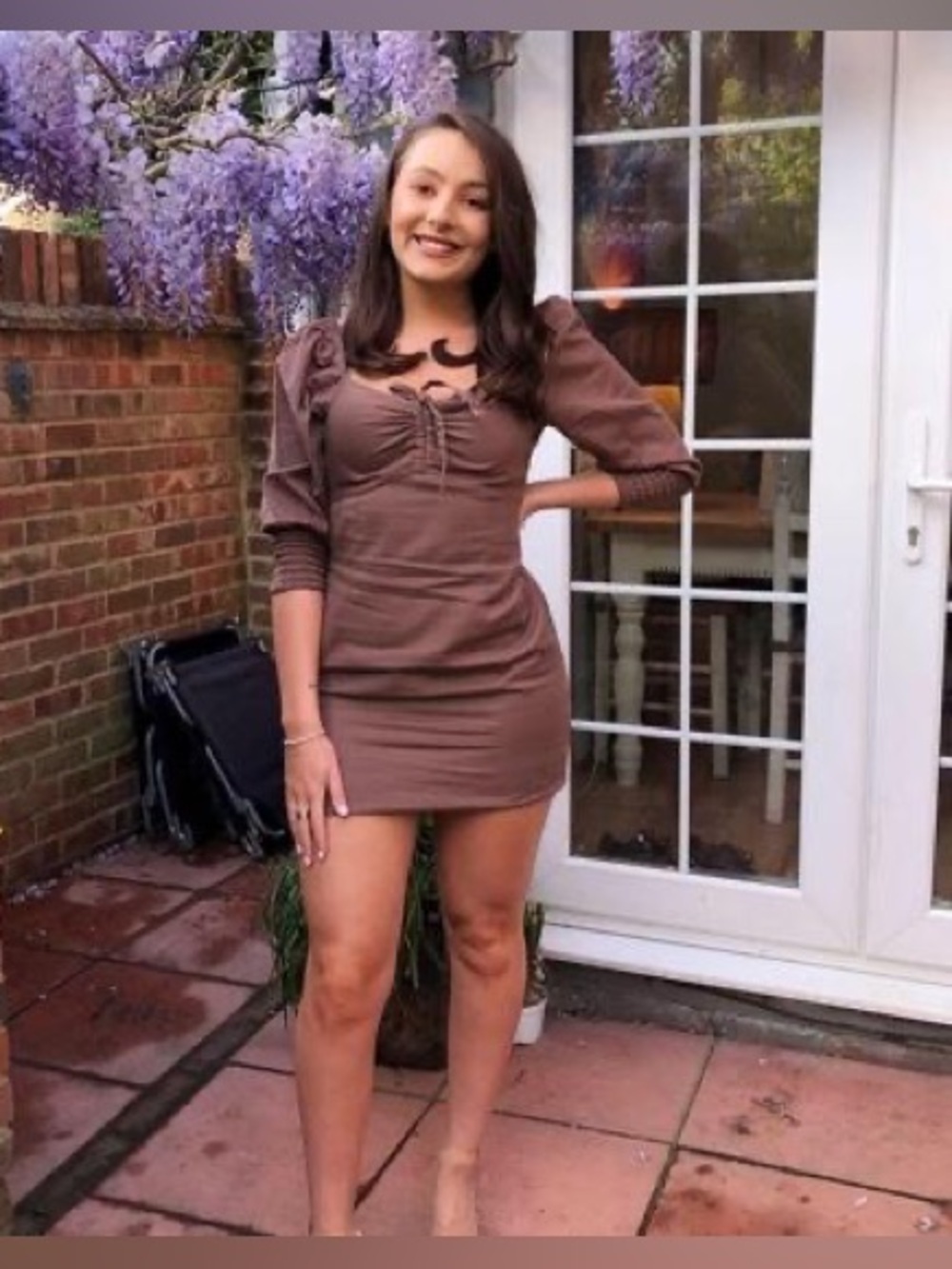 Brown puff sleeve peasant dress